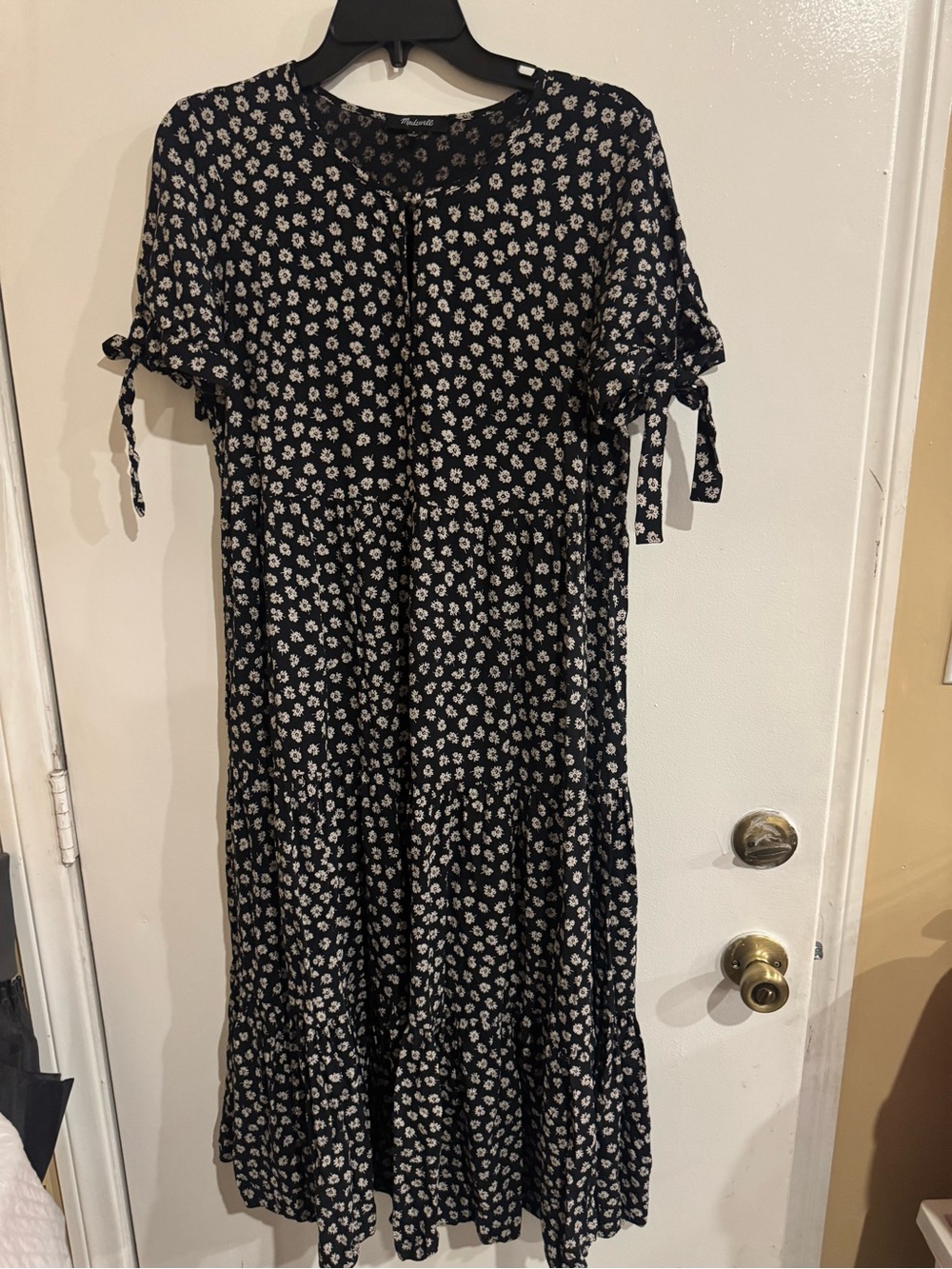 Madewell Black Midi Dress with White Daisy Print